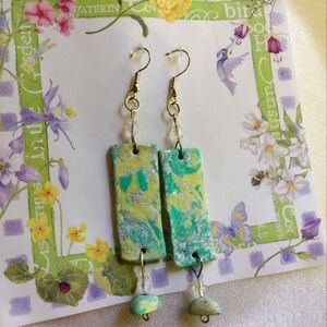 Handmade green and yellow clay earrings